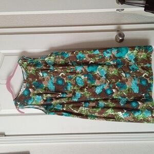 Talbots Women Teal and Brown Wild Side Patterns Sleeveless Dress Size 16W